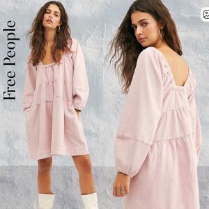 FREE PEOPLE LOU JEAN BABYDOLL DRESS IN PINK WASH LARGE NWOT